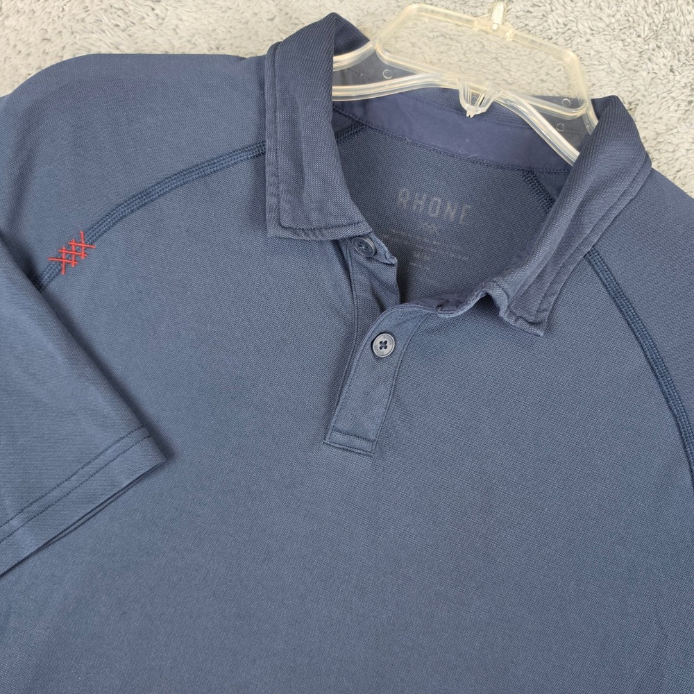 Rhone Delta Pique Polo Mens Medium Navy Blue Short Sleeve Performance Golf Shirt